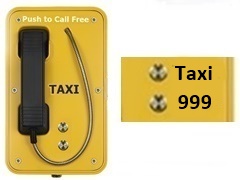 duel button taxi hotline free phone  with lift to call handset. The phone is waterproof and durable