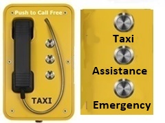 triple button taxi hotline free phone  with lift to call handset. The phone is waterproof and durable