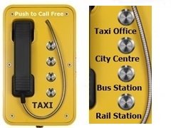 quad  button taxi hotline free phone  with lift to call handset. The phone is waterproof and durable