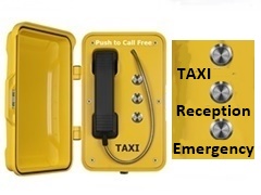 taxi call point for outside outdoor and indoors with handset and door. Taxi free phones and telephones, vandal resistant and water tight IP66